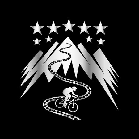 Mountain biker riding on a mountain road. Vector illustration.のイラスト素材