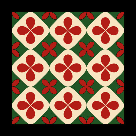 Seamless pattern with red and green flowers on a black background