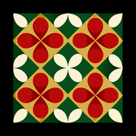 Seamless patchwork pattern with red flowers on the black background