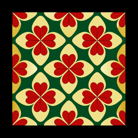 Seamless pattern with red and green hearts on a black background