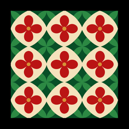 Seamless pattern with red flowers on black background. Vector illustration.