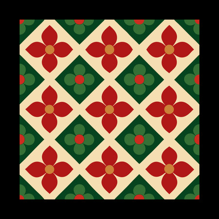 Seamless pattern with red flowers on black background. Vector illustration.