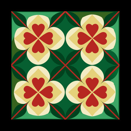 Seamless pattern with hearts and flowers on a black background.