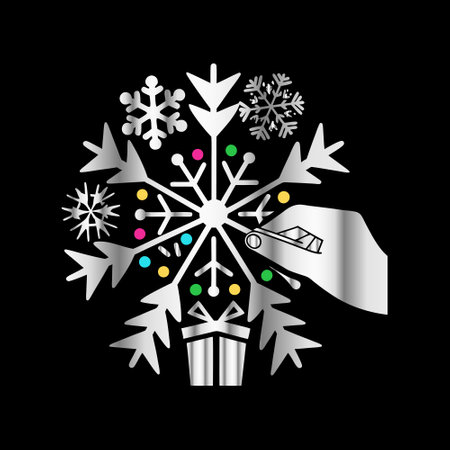 Christmas card with snowflakes on black background. Vector illustration.のイラスト素材