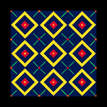 Seamless vector pattern in geometric ornamental style. Black background.