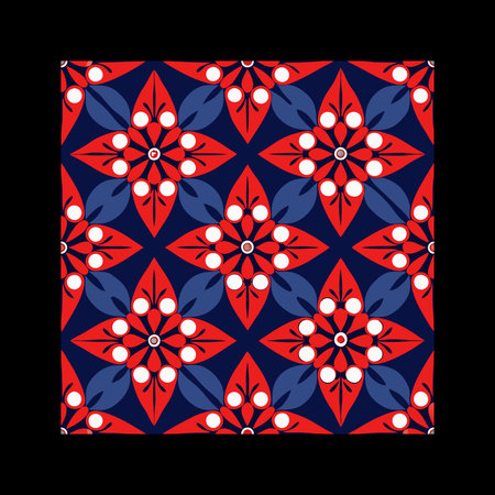 Seamless pattern of mandalas in red and blue colors