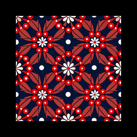 Seamless pattern with decorative flowers on a black background. Vector illustration.