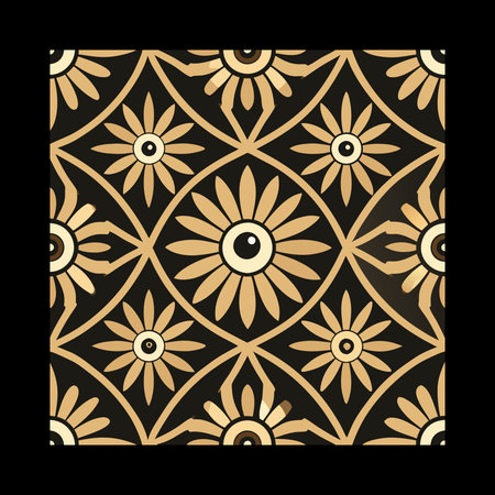 Seamless pattern with mandalas on black background. Vector illustration.