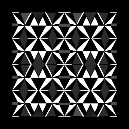 Geometric pattern with black and white triangles on a black background.