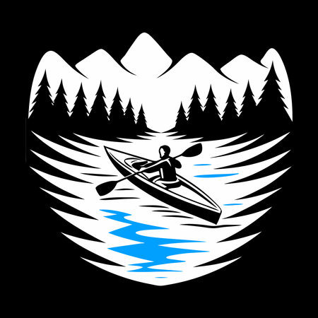 kayak on the river, vector illustration on a black background.のイラスト素材
