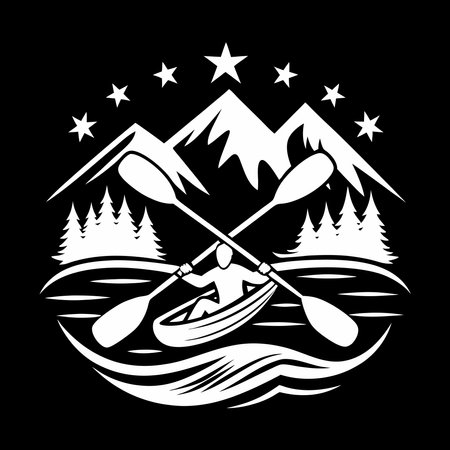 kayak in the mountains. vector illustration on a black background.のイラスト素材