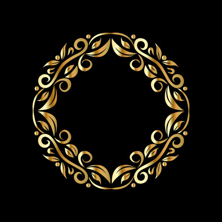 Luxury golden vintage frame on black background. Vector illustration.のイラスト素材