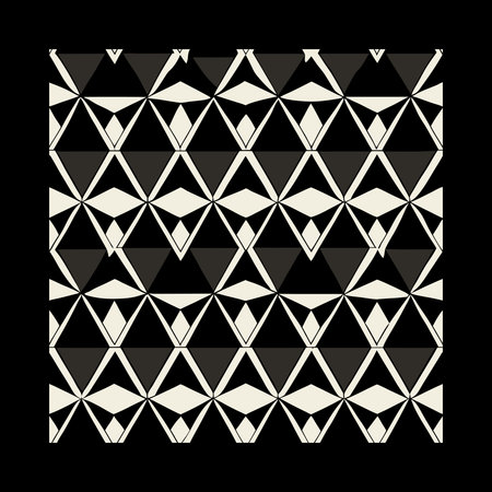Geometric seamless pattern with triangles, rhombuses. Black and white background.