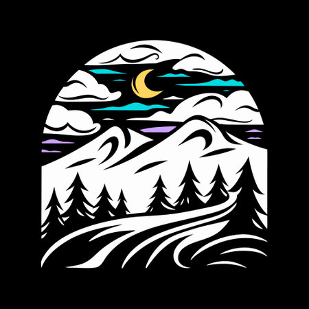 Sunset in the mountains. Vector illustration on a black background.のイラスト素材
