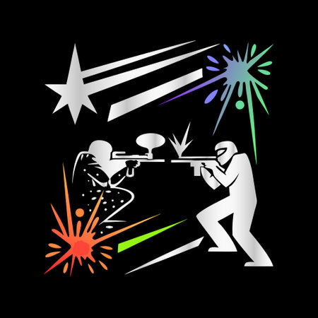 Paintball players with guns. Vector illustration on black background.のイラスト素材