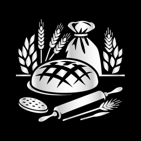 Bread and bakery icons on black background. Vector Illustration.のイラスト素材