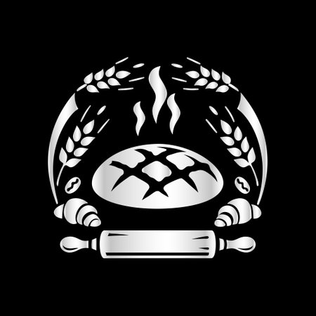 Bread and rolling pin on a black background. Vector illustration.のイラスト素材