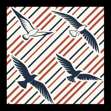 Seagulls on striped background. Vector illustration in retro style.のイラスト素材