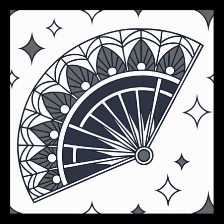 Black and white illustration of a fan on a white background with starsのイラスト素材