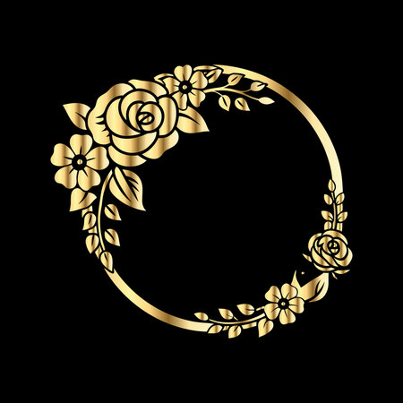 Golden floral frame on black background. Elegant element for design.のイラスト素材