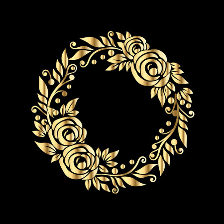 Luxury golden laurel wreath isolated on black background.のイラスト素材