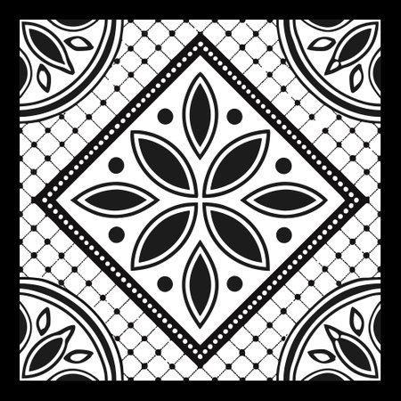 Mandala pattern black and white for coloring book page. Geometric decorative element.のイラスト素材