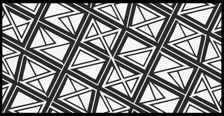 Seamless geometric pattern with triangles. Black and white background.のイラスト素材