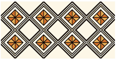 Seamless African pattern. Ethnic carpet with chevrons. Aztec style. Geometric mosaic on the tile, majolica. Ancient interior. Modern rug. Geo print on textile. Kente Cloth.のイラスト素材