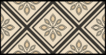 Seamless pattern with floral motifs in black and brown colorsのイラスト素材