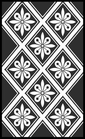 Black and white floral pattern on a black background. Vector illustration.のイラスト素材