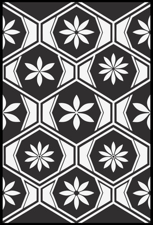 Seamless pattern of black and white flowers on a black backgroundのイラスト素材
