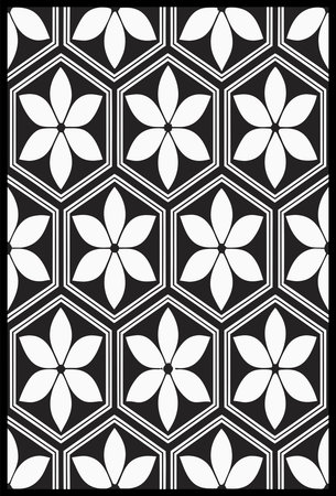 Seamless pattern with black and white flowers on a black backgroundのイラスト素材