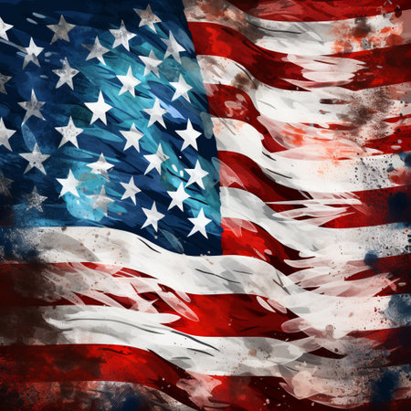 American flag painted with brush on grunge background. Vector illustration.の素材