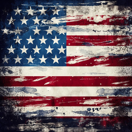 Grunge USA flag on old paper texture. Vector illustration.の素材