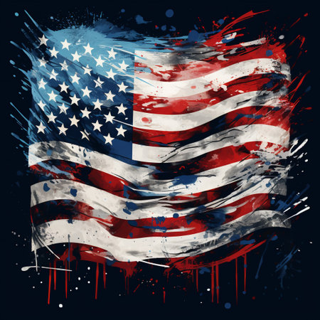 American flag with splashes on a dark background. Vector illustration.の素材
