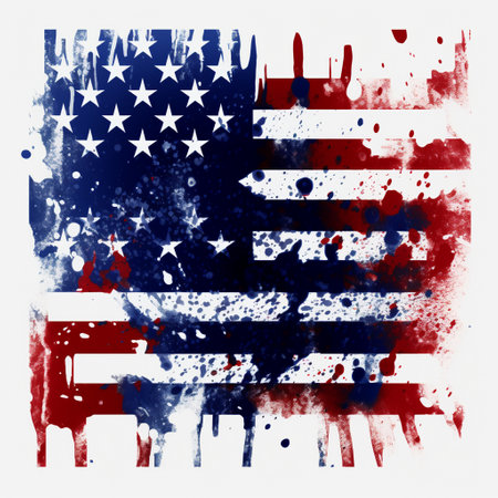 American flag painted with brushstrokes on white background. Grunge style.の素材