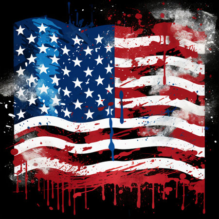 Grunge american flag on black background. Vector illustration.の素材