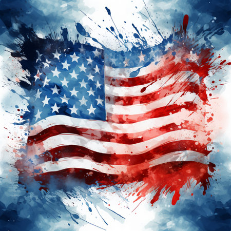 American flag with grunge splashes and blots. Vector illustration.の素材