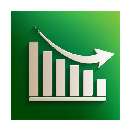 Declining graph icon. Paper effect on green backgroundのイラスト素材