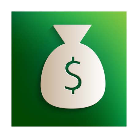 Money bag icon. Paper effect on green backgroundのイラスト素材