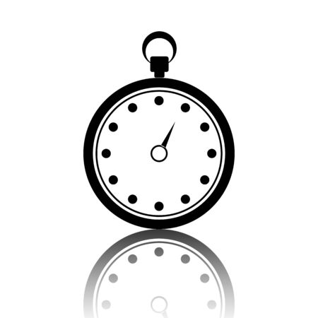 Stopwatch icon. Black vector illustration with reflection.hite backgroundのイラスト素材