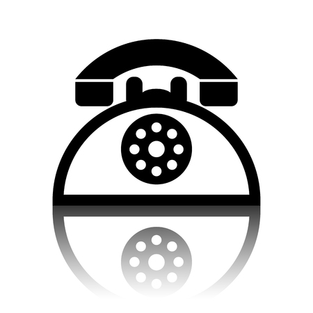 Retro telephone web icon. Black vector illustration with reflection.のイラスト素材