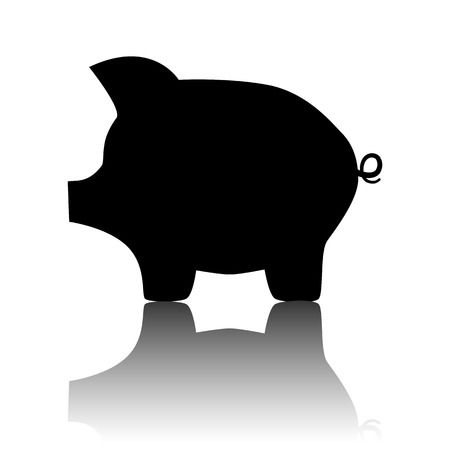 Pig money bank icon. Black vector illustration with reflection.のイラスト素材