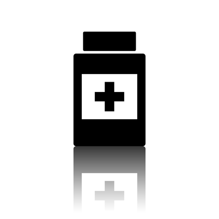 Medical container icon. Black vector illustration with reflection.のイラスト素材