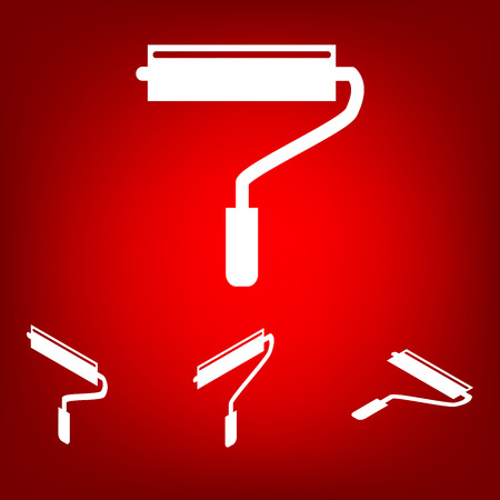 Roller icon  set. Isometric effect. White on the redのイラスト素材