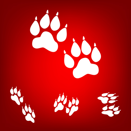 Animal Tracks. Vector illustration  set. Isometric effect. White on the redのイラスト素材