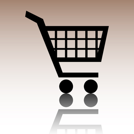 Shopping cart icons for online purchases. Black vector illustration with reflection.のイラスト素材
