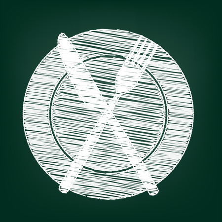 Fork and Knife Icons with chalk effectのイラスト素材