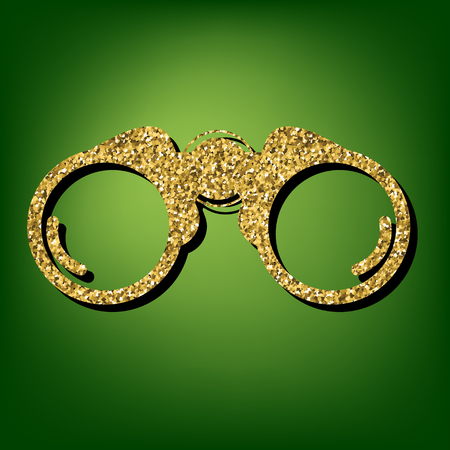 Golden binocular  illustration. Golden shiny texture on the green backgroundのイラスト素材