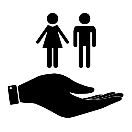 Peoples in hand icon, family care symbol vector illustration. Flat design styleのイラスト素材